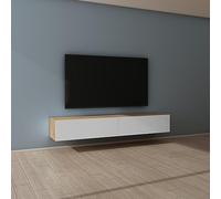 Mai & Mai Mueble de TV de Pared 200x40,2x30 cm - Mesa para Televisor con Tirador Oculto y Cierre Suave, Núcleo de Roble y Blanco Mate, Mueble de Salón Moderno, Modelo TV02