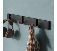 Mai & Mai Perchero de Pared de Aluminio con 6 Ganchos Plegables, 44,5 cm, Diseño Moderno, Color Negro, Ahorra Espacio para Baño, Dormitorio o Entrada