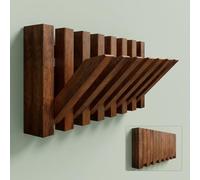 Mai & Mai Perchero de Pared Nogal 27 cm 7 Ganchos Plegables Twigro-01 | Perchero mural de madera con 7 ganchos plegables, montaje adhesivo o con tornillos para entrada, pasillo, dormitorio o baño