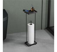 Mai & Mai Soporte de Papel Higiénico de Pie, Independiente Sin Taladro, Acero al Carbono, Almacenamiento 3-5 Rollos, Repisa Superior y Base Antideslizante, Color Negro Mate, Reglo-04