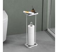 Mai & Mai Soporte de Papel Higiénico de Pie, Independiente Sin Taladro, Acero al Carbono, Almacenamiento 3-5 Rollos, Repisa Superior y Base Antideslizante, Color Blanco Mate, Reglo-04