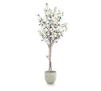 MAIA SHOP Almendro Artificial 180 cm con Tronco Natural y Flores Blancas, Árbol Decorativo Realista de Gran Altura, Planta Artificial Grande para Salón, Oficina, Hotel o Eventos