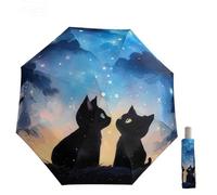 Maibar Automática Parasol de mano para Mujer UV Protección Plegables Bloqueo de UV Animal Gato patrón 3D Compacto Plegable Paraguas (Botón de Apertura Automática)