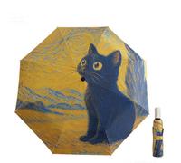 Maibar Paraguas Plegable Antiviento Mujer UV Protección Automática Plegables Bloqueo de UV Animal Gato patrón 3D Compacto Parasol de mano para Mujer (Botón de Apertura Automática)