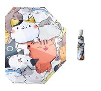 Maibar Parasol SPF 50 patrón 3D Compacto UPF 50 Protección UV Gato Plegable Paraguas Paraguas pequeño para mujer (Botón de Apertura Automática)