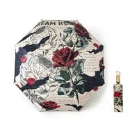Maibar Plegable Paraguas Compacto Patrón 3D Flor Rosa UPF 50 SPF 50 Protección UV Parasol Paraguas Pequeño para Mujer