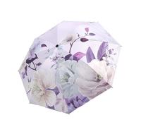 Maibar Plegable Paraguas Mujer Compacto Flor Rosa SPF 50 Protección UV Patrón 3D Parasol UPF 50 Paraguas Pequeño (Púrpura, Botón de Apertura Automática)