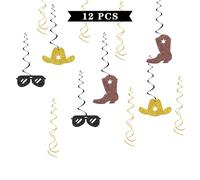 Maicaiffe Decoraciones de remolino colgantes de vaquero, 12 piezas de suministros de fiesta de cumpleaños con temática occidental, serpentinas de baby shower, decoraciones de techo para fiesta
