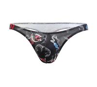Maiclaice Hombre Elastano Tanga Calzoncillos Talle Bajo Refrescante Bikini Estampado Slip Skiny Fit Ropa Interior Negro Medium