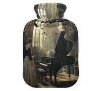 Maid Play The Piano - Botella de agua caliente con funda de forro polar suave, bolsa de agua caliente para aliviar el dolor de cuello y hombros, terapias frías y calientes, talla L
