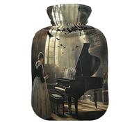 Maid Play The Piano - Botella de agua caliente con funda de forro polar suave, bolsa de agua caliente para aliviar el dolor de cuello y hombros, terapias frías y calientes, talla L