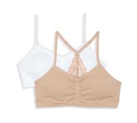 Maidenform Girl Girls' 2 Pack Ruched Bra, Nude/White, L