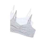 Maidenform Girl Girls' 2 Pack Ruched Crop Bra, Heather Grey/White, L