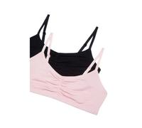 Maidenform Girl Girls' 2 Pack Ruched Crop Bra, Lotus Pink/Black, M