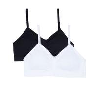 Maidenform Girl Girls' Ruched Longline Bra Bralette, 2 Pack, Black/White, Small