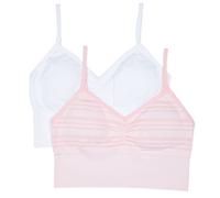 Maidenform Girl Girls' Ruched Longline Bra Bralette, 2 Pack, Rose Quartz Stripe/White, X-Large