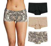 Maidenform Underwear, Microfiber Boyshort Panties, Full-Coverage Panty, 3-Pack Ropa Interior para Hombre, Negro/Body Beige/Leopardo, S (Pack de 3) para Mujer