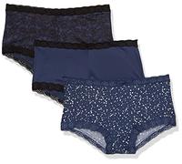 Maidenform Underwear, Microfiber with Lace Boyshort Panties, One Fab Fit, 3-Pack Ropa Interior para Hombre, Encaje Negro/Azul Marino/Estrellas Brillantes, L (Pack de 3) para Mujer