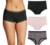 Maidenform Underwear, Microfiber with Lace Boyshort Panties, One Fab Fit, 3-Pack Ropa Interior para Hombre, Negro/Brillo/Zippy Animal, XL (Pack de 3) Mujeres