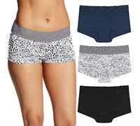 Maidenform Underwear, Stretch Cotton Boyshort Panties for Women, Assorted, 3-Pack Ropa Interior para Hombre, Azul Marino/Gris Daze/Negro, S (Pack de 3) para Mujer