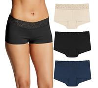 Maidenform Underwear, Stretch Cotton Boyshort Panties for Women, Assorted, 3-Pack Ropa Interior para Hombre, Latte Lift/Negro/Azul Marino, XL (Pack de 3) para Mujer