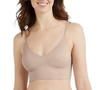 Maidenform Women's Pure Comfort Seamless Brami, Pullover Wireless V-Neck Cami Bra, Removable Cups, Sandshell