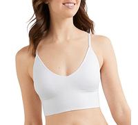 Maidenform Women's Pure Comfort Seamless Brami, Pullover Wireless V-Neck Cami Bra, Removable Cups, White