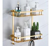 maifey Estantes Ducha de Pared,Estanteria Baño Sin Taladro,Organizador Baño Estanterías Metalicas Pequeño para Champú y Geles de Ducha,Repisa Ducha con Ganchos(2 Niveles,Dorado Champagne)