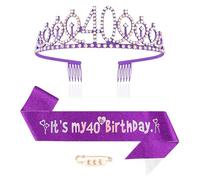 Maigendoo Corona y banda de cumpleaños número 40, corona de princesa, corona de reina, diadema de diamantes de imitación, accesorios de cumpleaños, tiara y bandas, juego de decoración para niñas de 40