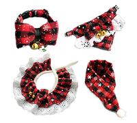 Maigllra Disfraz de Navidad para mascotas, 4 piezas, para perros, gatos con lazo, collar de Navidad, bufanda de Navidad, babero y bandana de Navidad, disfraz de carnaval de Navidad, disfraz de fiesta