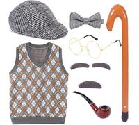 Maigridy Disfraz de anciano para cosplay, accesorios de escenario para adultos, juego de pelucas de profesor de los años 20 para hombre, producto de narración de historias escolares, abuelo, para