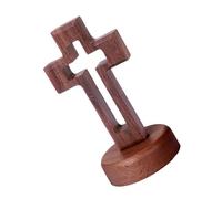 Maigridy Escultura de madera con cruces huecas con base para decoración católica del hogar y crucifijo de mesa de regalo religioso de fe