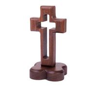 Maigridy Escultura de madera de cruces huecas con base para decoración católica del hogar y crucifijo de mesa de regalo religioso de fe