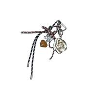 Maigridy Llavero de flores de camelia con forma de corazón trenzado, borlas de cuerda ligera, colgante portátil, accesorio de decoración, borlas de moda, regalo, Gold