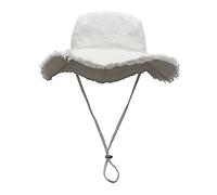 Maigridy Sombrero de pescador con diseño de borde deshilachado con cuerda de barbilla ajustable, anti-UV, para adultos, adolescentes, ala ancha, para mujeres, resistente al sol, color sólido, unisex