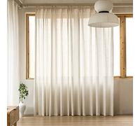 MAIHER Cortinas semitraslúcidas texturizadas de Lino para Sala de Estar, Dormitorio, 137 cm de Ancho x 160 cm de Largo, Cortinas Plisadas con alzapaños y Ganchos, Lino Natural (1 Panel)