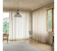 MAIHER Faux Linen Pinch Pleated Curtains 84 Inch Length, Semi Sheer Pleated Drapes for Sliding Glass Patio Door, W84 x L84 Inches, Natural Linen Light Filtering Pleated Curtains, 1 Panel
