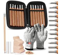 MAIKEHIGH 17Pcs Kit de herramientas de talla de madera - Cinceles de talla profesional Cuchillo Mango para esculturas de bricolaje Expertos de carpinteros Principiantes con cubiertas protectoras