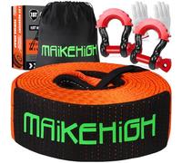 MAIKEHIGH Eslinga 15 Toneladas, 6M x 7.6cm Cuerda para Remolque con 2 Grilletes Reforzados 2 Guantes para Recuperación Vehículo Coche SUV
