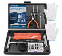 MAIKEHIGH Kit Repara Pinchazos Coche, 57 Piezas Kit Antipinchazos Coche Tubeless Reparacion con Guantes para Auto, Camión, Motocicleta, ATV, SUV, Regalo para Hombre (Negro)