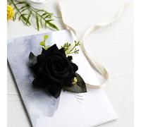 MaikOn Flor Artificial, Novia China Dama de Honor Boda muñeca Flor Novio Padrino Ramillete simulación Rosa-Negro muñeca Flor (Color: 01corsage) (Color : Black Wrist Flower)