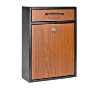 Mail Boss 7427 - Buzón de Acero de Alta Seguridad para Montaje en Pared (caída de Oficina, comentario, Carta, Caja de depósito), Negro con Recubrimiento en Polvo de Grano de Madera