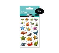Maildor 560384Cpack - Bolsa de gomas 3D Cooky 1 tabla de 7,5 x 12 cm, animales del mar (29 pegatinas) - Paquete de 10