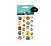 Maildor 560407Cpack - Bolsa de gomas 3D Cooky 1 tabla de 7,5 x 12 cm, búhos (22 pegatinas) - Paquete de 10