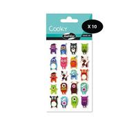Maildor 560412Cpack - Bolsa de gomas 3D Cooky 1 tabla de 7,5 x 12 cm, monstruos (20 pegatinas) - Paquete de 10