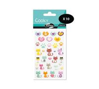 Maildor 560500Cpack - Bolsa de gomas 3D Cooky 1 tabla de 7,5 x 12 cm, gatos y corazones (31 pegatinas) - Paquete de 10