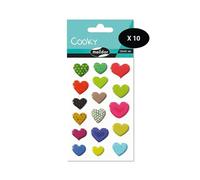 Maildor CY001Opack - Bolsa de gomas 3D Cooky 1 tabla de 7,5 x 12 cm, corazones estampados (17 pegatinas) - Paquete de 10