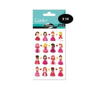 Maildor CY002Opack - Bolsa de gomas 3D Cooky 1 tabla de 7,5 x 12 cm, princesas (28 pegatinas) - Paquete de 10