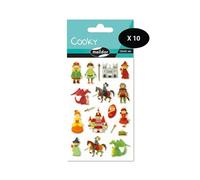 Maildor CY003Opack - Bolsa de gomas 3D Cooky 1 tabla de 7,5 x 12 cm, Caballeros (18 pegatinas) - Paquete de 10