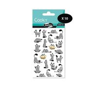 Maildor CY015Opack - Bolsa de gomas 3D Cooky 1 tabla de 7,5 x 12 cm, gatos pequeños (15 pegatinas) - Paquete de 10